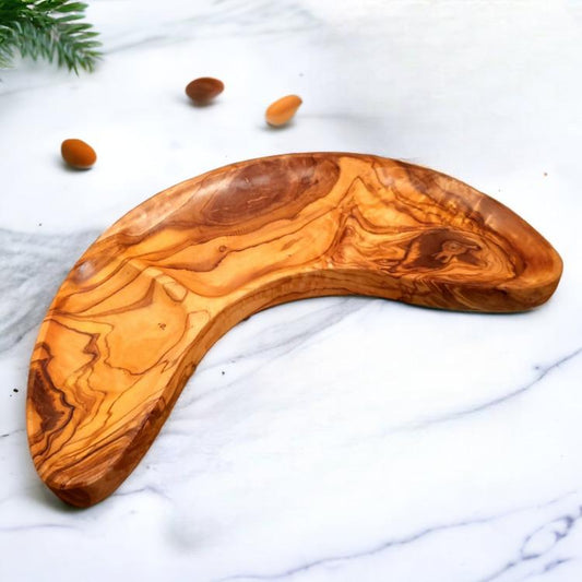 Olive wood crescent dish 3 sections