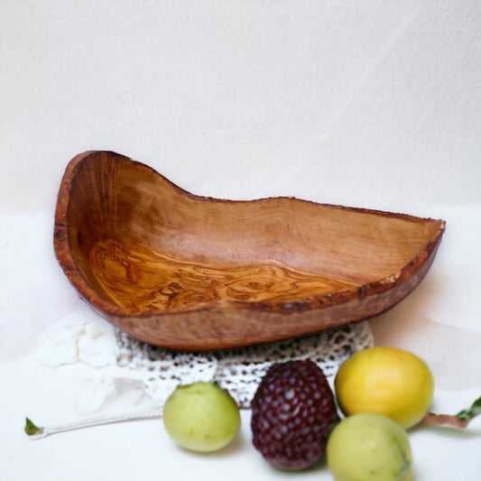 Olive wood flat fruit basket 30 cm