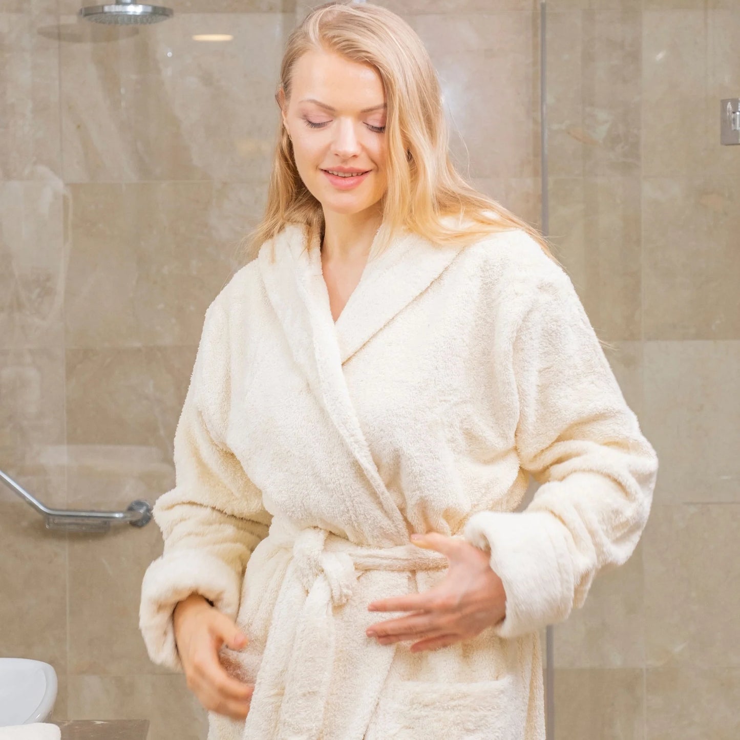 Organic cotton bathrobe shawl collar